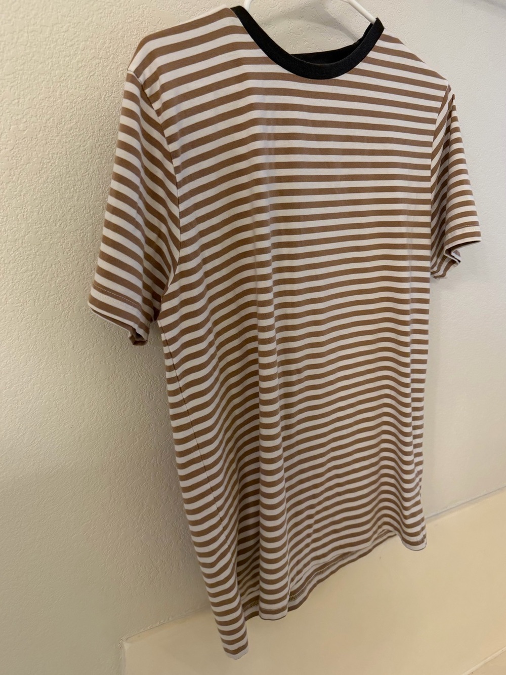 Denim & Flower Brown and White Striped Short-Sleeve Tee with Dark Collar